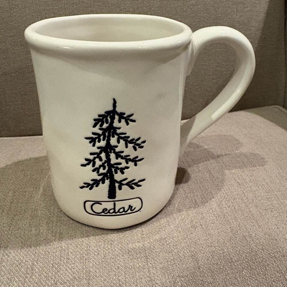 Fun Winter White Mug with Cedar Tree Motif